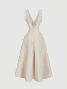SHEIN MOD Women Linen Color Sleeveless Waist Cinched Midi Dress, Vacation Outfits Woman,Summer Dress,Western Wear Women,Country Outfits,Beach Vacation Wear,Boho Dress Women,Tropical Vacation Woman Clothes,Mardi Gras,Summer Dress,Summer Dresses For Women,Tea Party Dress
