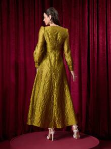 Modelyn Women's Pleated V-Neck Puff Sleeve Chic Dress Fall Cloth For Women