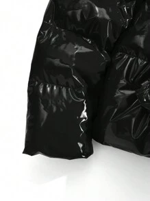 AXEPEAK Men's Solid Color Shiny Front Zip Closure Hooded Winter Jacket - Black - View 10