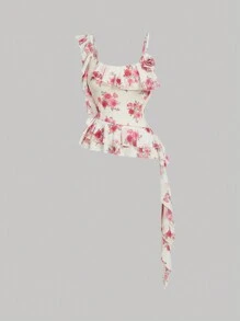 SHEIN MOD Cute Romantic 3D Flower Decor Blouse, Women Casual Chic Tops