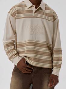 Musero Striped Slogan Men Polo Shirt
