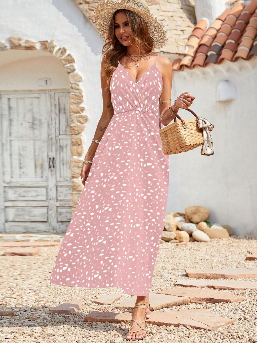 Breezaya 女士休闲无袖开叉下摆细肩带连衣裙，简约设计，适合日常穿着 - 淺粉色 - 查看 1