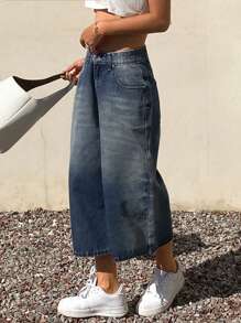 Livesso Pantalones cortos anchos y sueltos de mujer, shorts vaqueros Bermuda versátiles para el verano - Azul - Ver 6