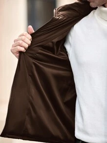 Manfinity Basics 男士修身休闲立领拉链加厚棉服外套，适合冬季 - 咖啡棕 - 查看 5