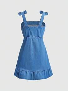 Elladie kids Dziewczęca wszechstronna wygodna modna uliczna swobodna elastyczna sukienka dżinsowa na wakacje, lekka letnia - Średni jeans - Zobacz 2