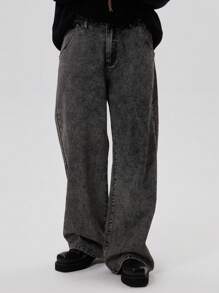 Musero Pantalones vaqueros de pierna recta lavados para hombre, estilo básico, prendas esenciales para primavera y verano - Multicolor - Ver 2