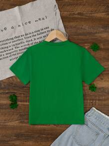 Camiseta de manga corta informal de verano para niñas con estampado de trébol y corazón, adecuada para picnics al aire libre, estar en casa descansando, Día de San Patricio