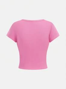 Girlism Teen Girl Casual Everyday Versatile Crew Neck Graphic Short Crop Top With Strawberry Text Pattern, Suitable For Casual Wear, Street Style, Spring/Summer Outfits, Back To School