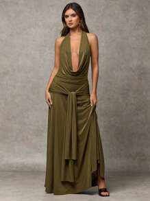 SHEIN BAE 绿色超长连衣裙秋季服装夏季服装度假摆领系带休闲感约会装照片搭配优雅女士优雅，女士海滩装/海滩，女士婚礼宾客礼服/新娘送礼会礼服白色，毕业礼服/毕业装，女士早午餐装，女士音乐会装/狂欢装节日/乡村音乐会装/伊比沙岛装/纳什维尔装，度假，度假，端庄，热带度假女装，辣妹，夏季/夏季服装/夏季服装，女士春季服装，约会夜礼服，伴娘迷你连衣裙，优雅小黑裙，春夏