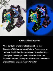 2 件装男童夜光鲸鱼恐龙星星印花紧身长袖上衣和长裤睡衣套装（2 套单独出售） - 彩色 - 查看 5