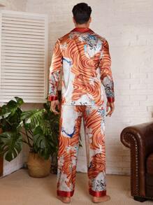 Manfinity Underwear&Sleepwear Basics 男士长袖衬衫和长裤睡衣套装，简约时尚，适合日常休闲穿着 - 彩色 - 查看 2