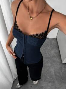 Siren Gaze Women Cami Tank Top, Simple And Fashionable Casual Wear Summer Blue - Navy Blue - View 4