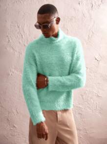 AKNOTIC Business Casual Men's New High Neck Loose Batwing Long Sleeve Sweater, Suitable For Autumn/Winter