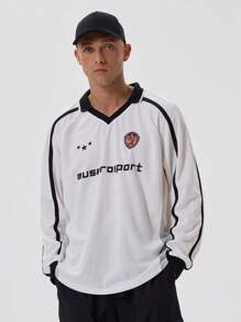 Musero' Slogan Long Sleeve Football Graphic Shirt Jersey Style Spring Summer - White - View 1