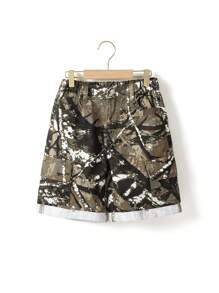 2pcs Tween Boys Casual Branch Camouflage Print Denim Short Sleeve Shirt & Elastic Waist Cargo Shorts Set - Army Green - View 6