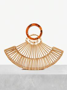 SHEIN SXY 女士手提包，竹节包，时尚优雅，简约个性，百搭，适合海滩、度假、节日、夏季、海边 - 杏色 - 查看 2