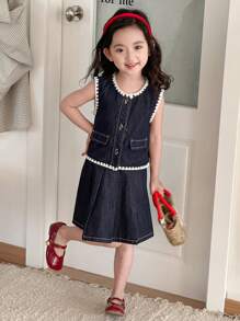 DAZY Young Girl' Denim Set,Girls Summer Outfits - Navy Blue - View 3