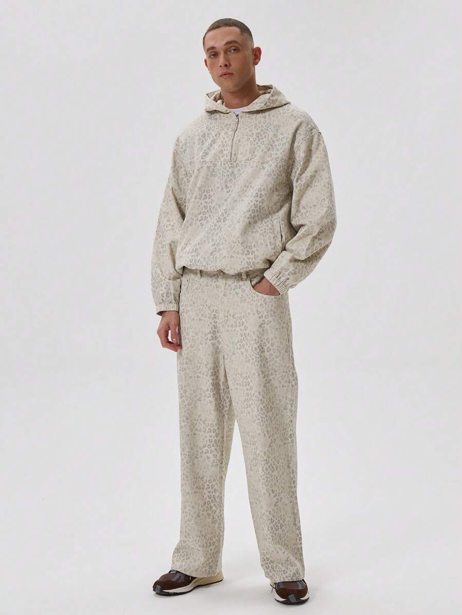 Musero 全身豹纹印花长袖四分之一拉链连帽毛衣套头衫运动服套装上衣（仅限上衣）春夏必备 - 彩色 - 查看 1