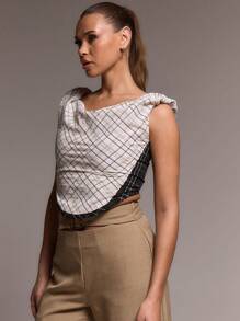 MUSERA Top de cintura ceñida a cuadros para vacaciones de primavera y verano, elegante para días festivos - Blanco - Ver 3