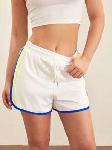 Cheerettes Women's Tie Front Plain Color Patchwork Casual Sports Shorts Comfy Short Sweater Shorts - White - View 1