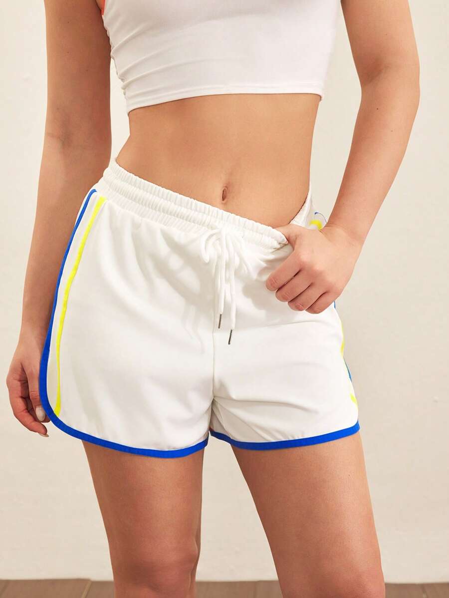 Cheerettes Women's Tie Front Plain Color Patchwork Casual Sports Shorts Comfy Short Sweater Shorts - White - View 1