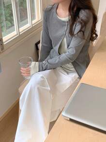 DAZY 女士拼色长袖二合一斜领圆领蝴蝶 T 恤