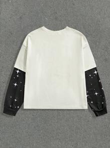Manfinity NXTstreet Men's Digital Print Loose Knit Long Sleeve 2 In 1 T-Shirt - Khaki - View 2