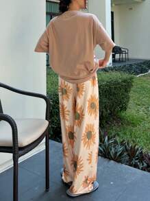 DAZY 2 Stücke bedrucktes Kurzarm Lose Pyjama Set für Frauen