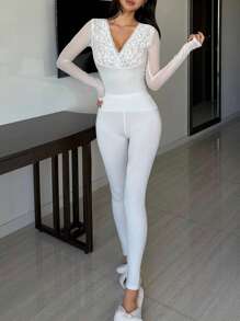 DAZY Lace Contrast Mesh Bodycon Pajama Set