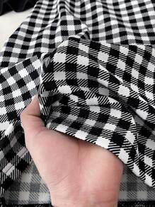 SHEIN Frenchy Plus Size Women's Spring And Summer Fashion Casual Comfortable Daily Love Print Tight Vest And Plaid Hip Skirt Black And White Two-Piece Set,Summer Outfits For Women,Curve Vacation Set,Mom And Daughter Clothes