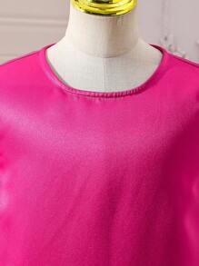 SHEIN Tween Girls' Vacation Casual Chic Solid Round Neck Sleeveless Woven Dress - Red Violet - View 4