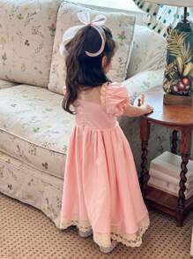 DAZY Ruched Short Puff Sleeve Elegant Dress - Pink - View 6