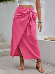 SHEIN VCAY 大码裹身系带蝴蝶结装饰裙