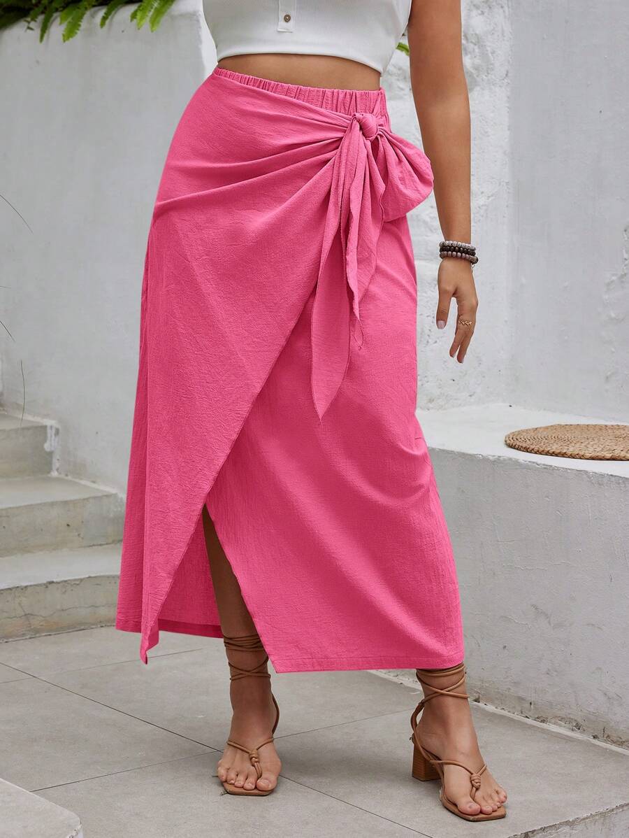 SHEIN VCAY 大码裹身系带蝴蝶结装饰裙