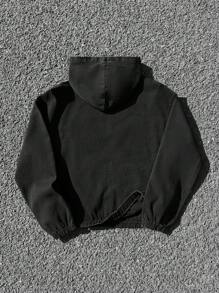 Manfinity EMRG Sudadera con capucha gris oscuro lavada con estampado de letras graffiti, hombros caídos, para hombre