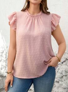 SHEIN Clasi Blusa holgada con mangas cortas y calados para mujer talla grande