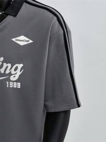 SWAVVY 男士针织时尚休闲宽松短袖 Polo 衫，学校 - 深灰色 - 查看 4