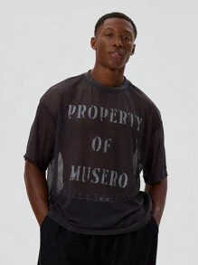Musero Camiseta holgada de malla con eslogan para hombres