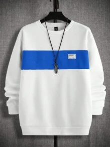 Manfinity VCAY Knit Patchwork Sweatshirt, Casual Minimalist Style For Everyday Wear - Blue and White - View 1