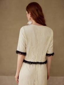 MOTF PREMIUM LACE CONTRAST BINDING BOXY JACKET - Beige - View 6