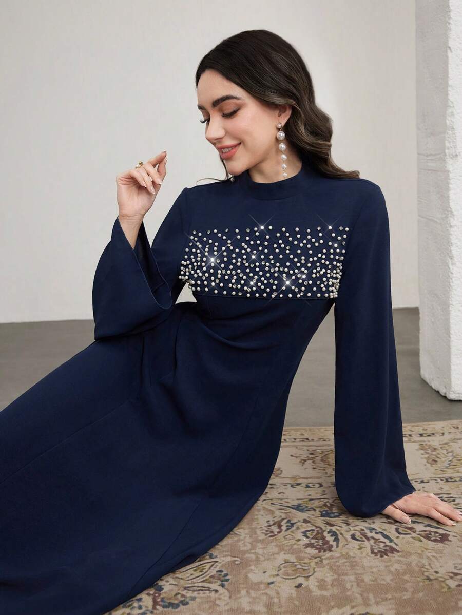 Graceveil Women's Arabic Style Sequin Beaded Bell Sleeve Dress,Modest