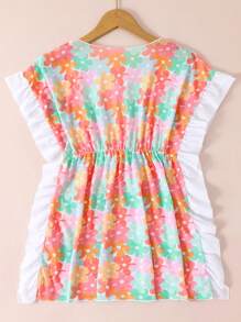 SHEIN Girls Net Mesh Cover-Up Top, Random Print - Multicolor - View 2