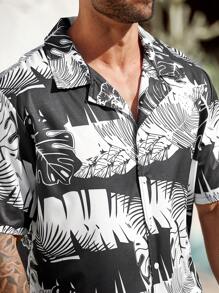 ResortEase Plus Size Men's Tropical Print Short Sleeve Shirt & Shorts 2 Pieces Set, Casual Resort Wear