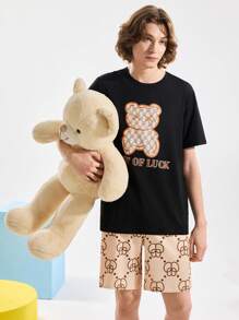 Happy Jammies Conjunto de pijama de camiseta de manga corta y pantalones cortos casual y sencillo para hombre, para uso diario