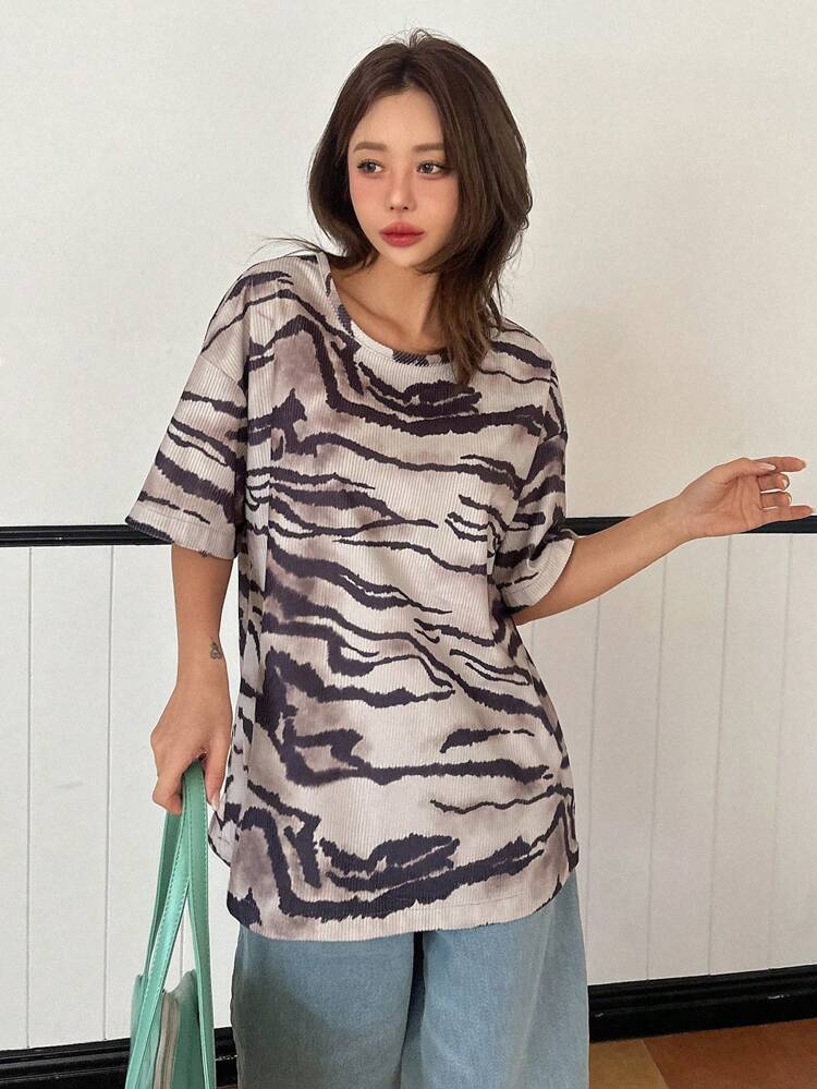 Women's Loose Casual Tie-Dye Zebra Print Short Sleeve T-Shirt Oversized T-Shirt,Graphic Tees