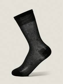Muvela Chaussettes montantes couleur unie brodées pour femmes, décontractées pour un port quotidien - Noir - Voir 4