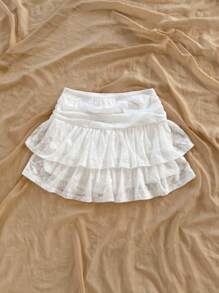 Soleia Vacation Lace Double Ruffle Hem Mini Skirt - White - View 4