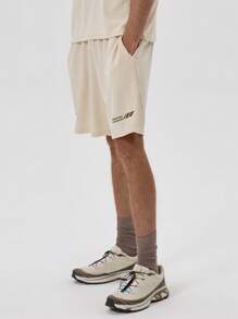 Musero Waistband Slogan Mesh Shorts - Apricot - View 4