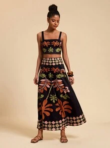 Travachic Vacation Knit Printed Bodycon Cropped Tank Top & Skirt 2pcs Women Sets - Black - View 1