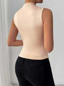 Chiquease Women 3D Floral Casual Versatile Sleeveless Camisole Top, Romantic Rose Flower Wavy Edge Handmade Sweet Sexy High Elastic Stand Collar Slim Fit Tank Top, Elegant For Vacation, Party, Dating - Apricot - View 2